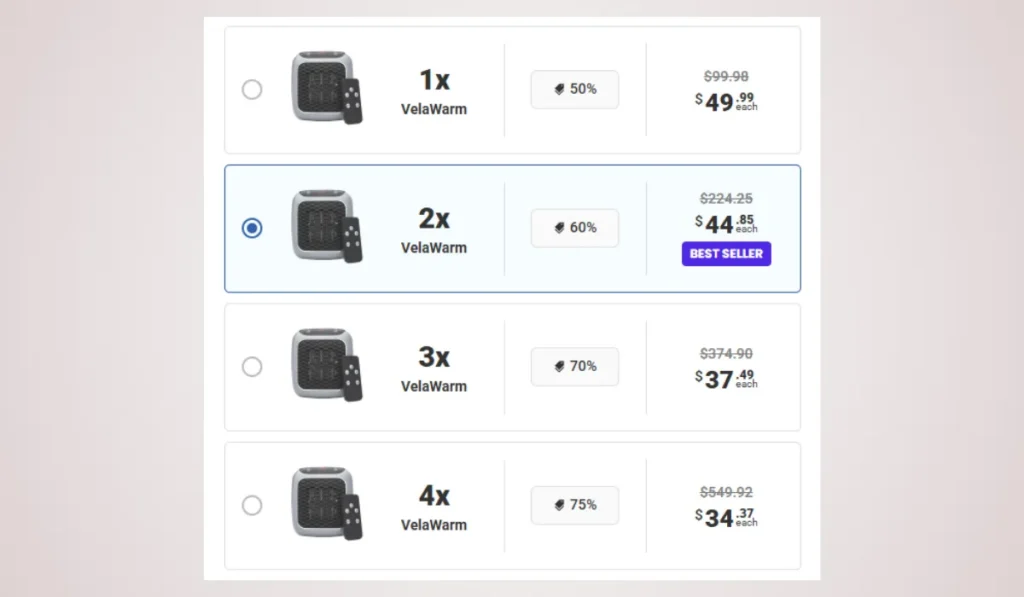 VelaWarm Heater Prices
